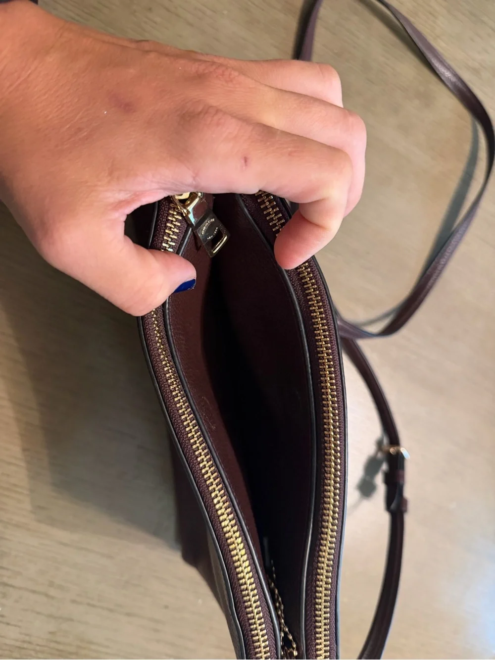 Coach Pebbled Leather Crossbody in Dark Merlot/burgandy with Gold Hardware